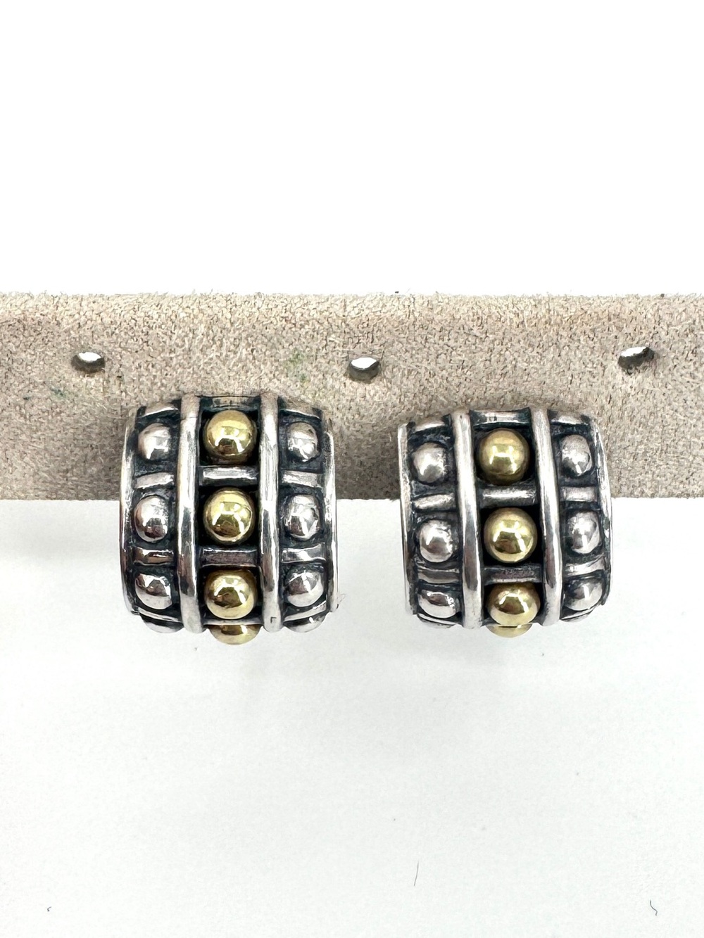 Lagos Caviar Two-Tone Beaded huggie Earrings in Sterling Silver and 18k Gold
